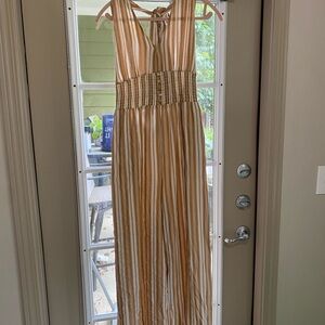 Striped Tan and White Jumpsuit